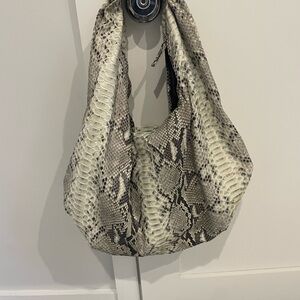 Genuine Snake Large Hobo Bag in Gray and Cream